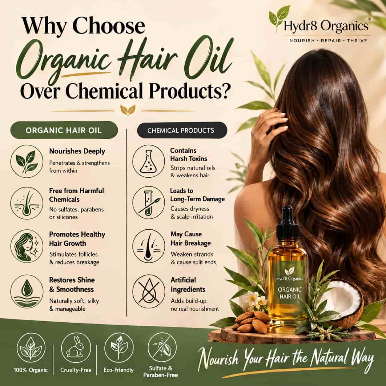 Why Choose Organic Hair Oil Over Chemical Hair Products | Hydr8 Organics