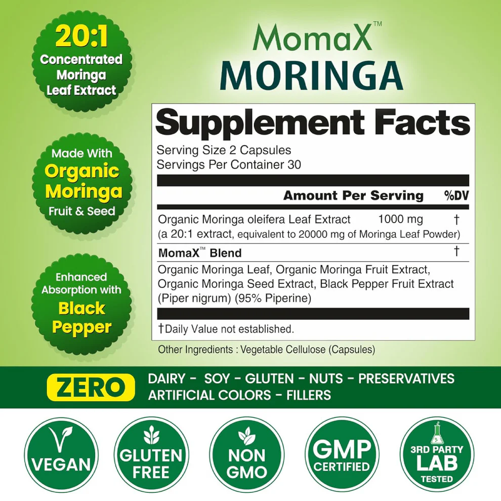 Shop Momax Moringa Leaf Capsules from Organic Veda