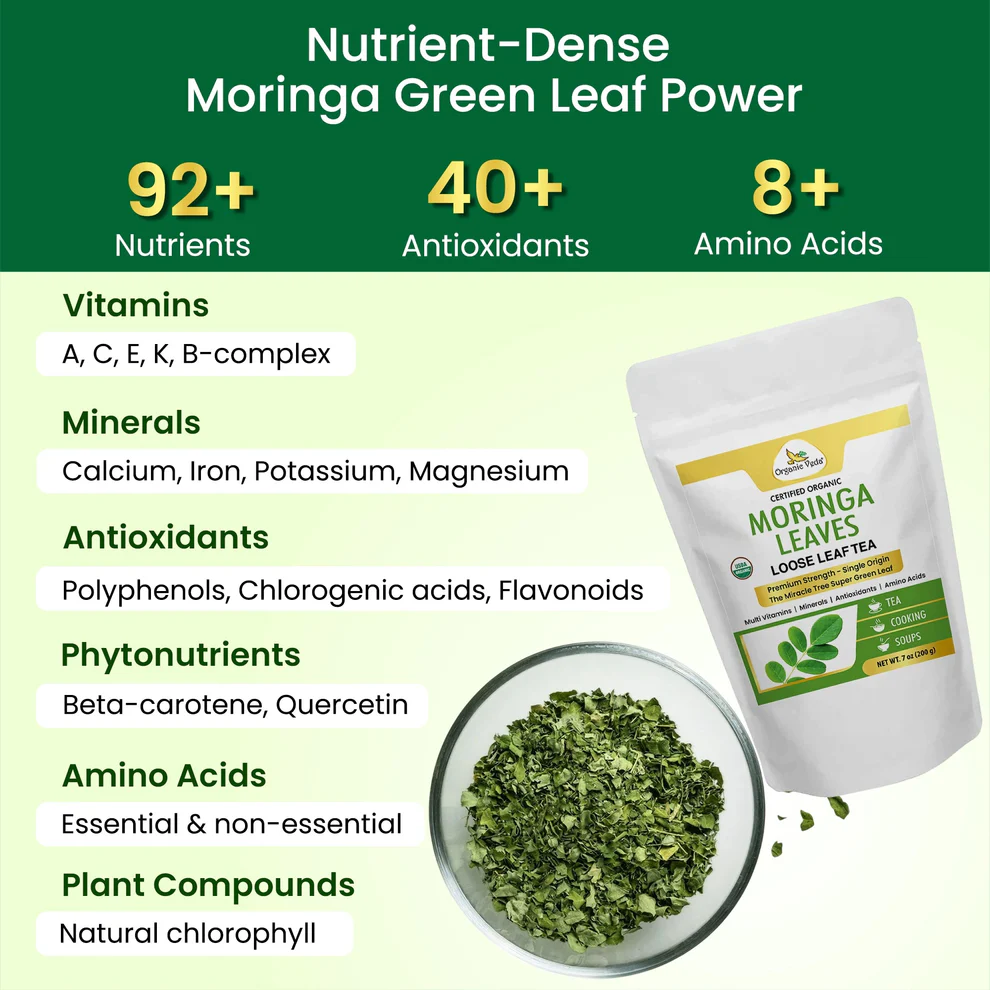 Shop Pure Moringa Loose Leaf Tea (Dried Leaves) in the USA | Organicveda