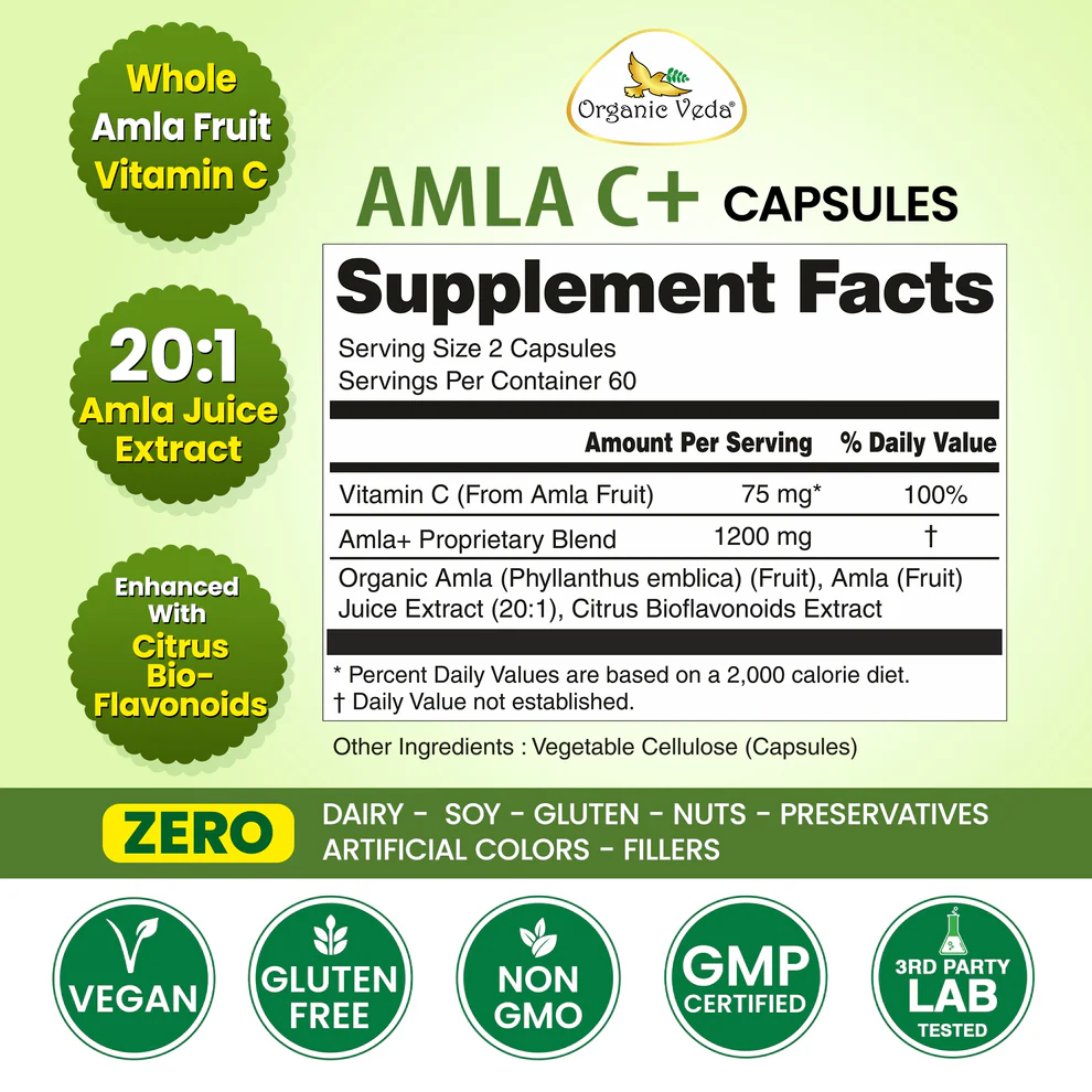 Get Amla Vitamin C Capsules for Everyday Plant-Based Wellness | Organicveda