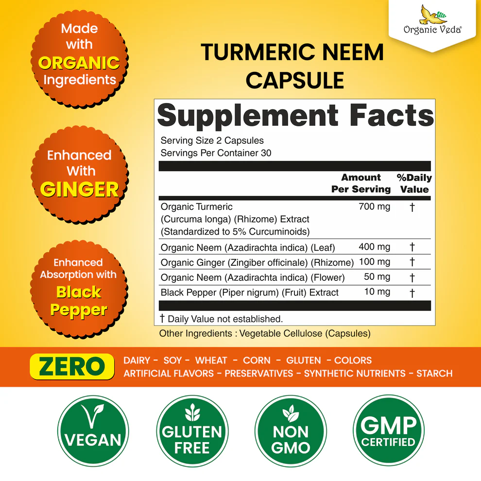 Shop Natural Turmeric Neem Capsules for Everyday Use | Organicveda