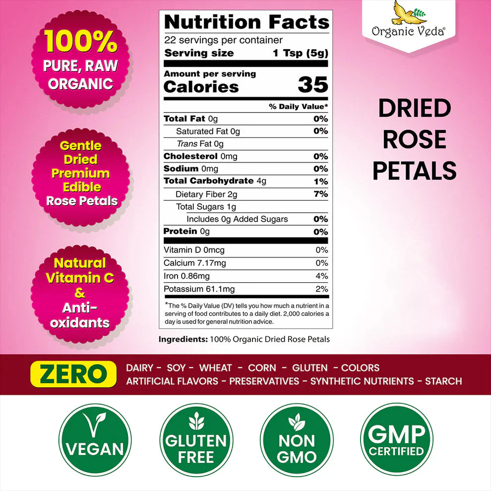 Buy Rose Petals Dried for Tea, Beauty and Everyday Use | Organicveda