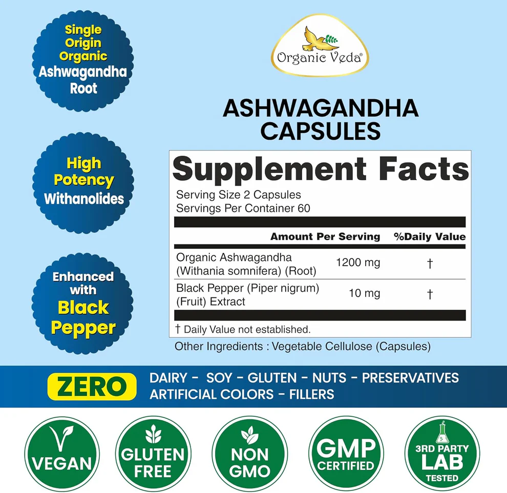 Buy Ashwagandha Capsules for Daily Wellness Support | Organicveda