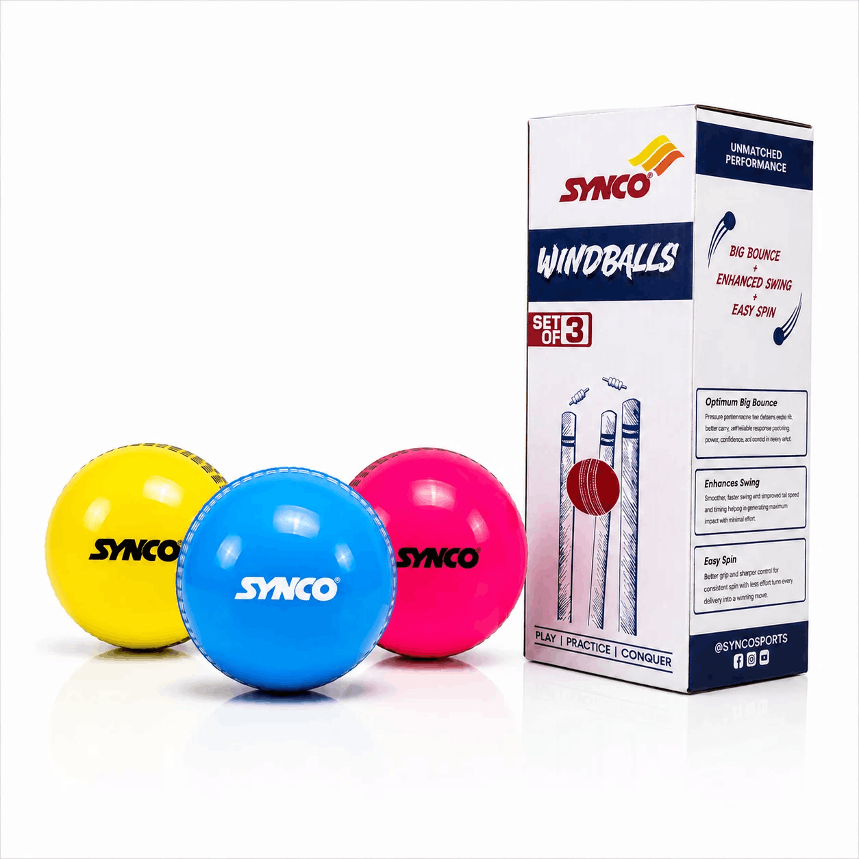 Skip to product information Windball Cricket Balls Pack of 3 90g- Synco