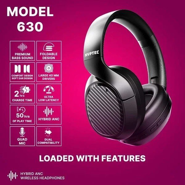 Kyptec LifeStyle® 630 Hybrid ANC Wireless Headphones with Quad Mic, 40mm Drivers & Immersive Audio