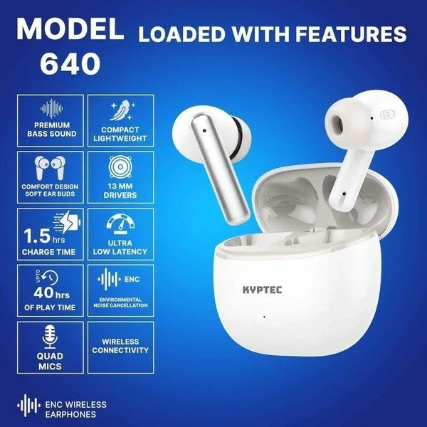 Kyptec LifeStyle® 640 ENC True Wireless Earbuds with 13mm Drivers, Quad Mic& Compact Design