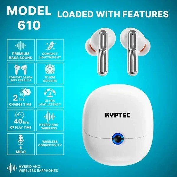 Kyptec LifeStyle® 610 TWS Earbuds for Clear Calls, Hybrid ANC & Immersive Everyday Listening