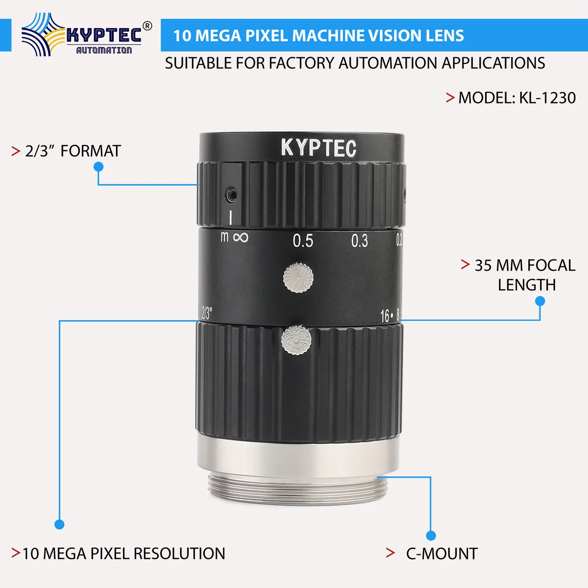 35 MM 10 Megapixel Machine Vision Lens for 2/3-Inch Industrial Cameras