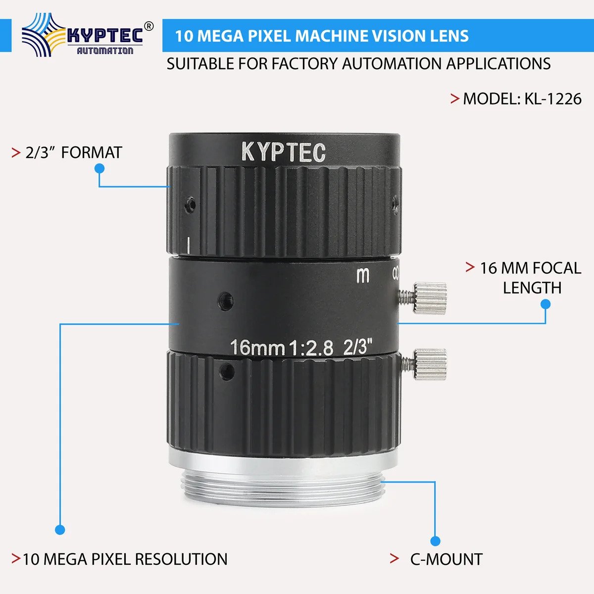 35 MM 5 MP Machine Vision Lens, F1.7–16, 2/3-Inch C-Mount