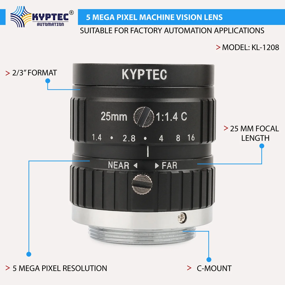 12 MM 10 Megapixel Machine Vision Lens for 2/3-Inch Industrial Cameras