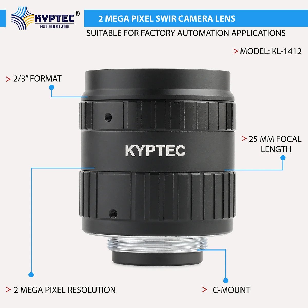 25 MM SWIR Camera Lens – 900–1700 nm, 2 MP, 2/3-Inch, C-Mount