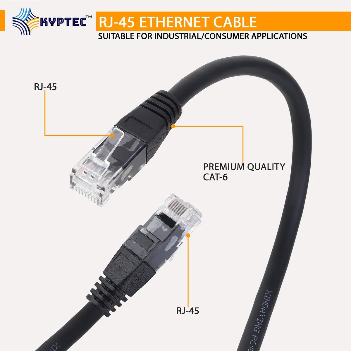 Industrial GigE Ethernet CAT 6 Cable with Straight RJ-45 Connectors – Kyptec Automation®