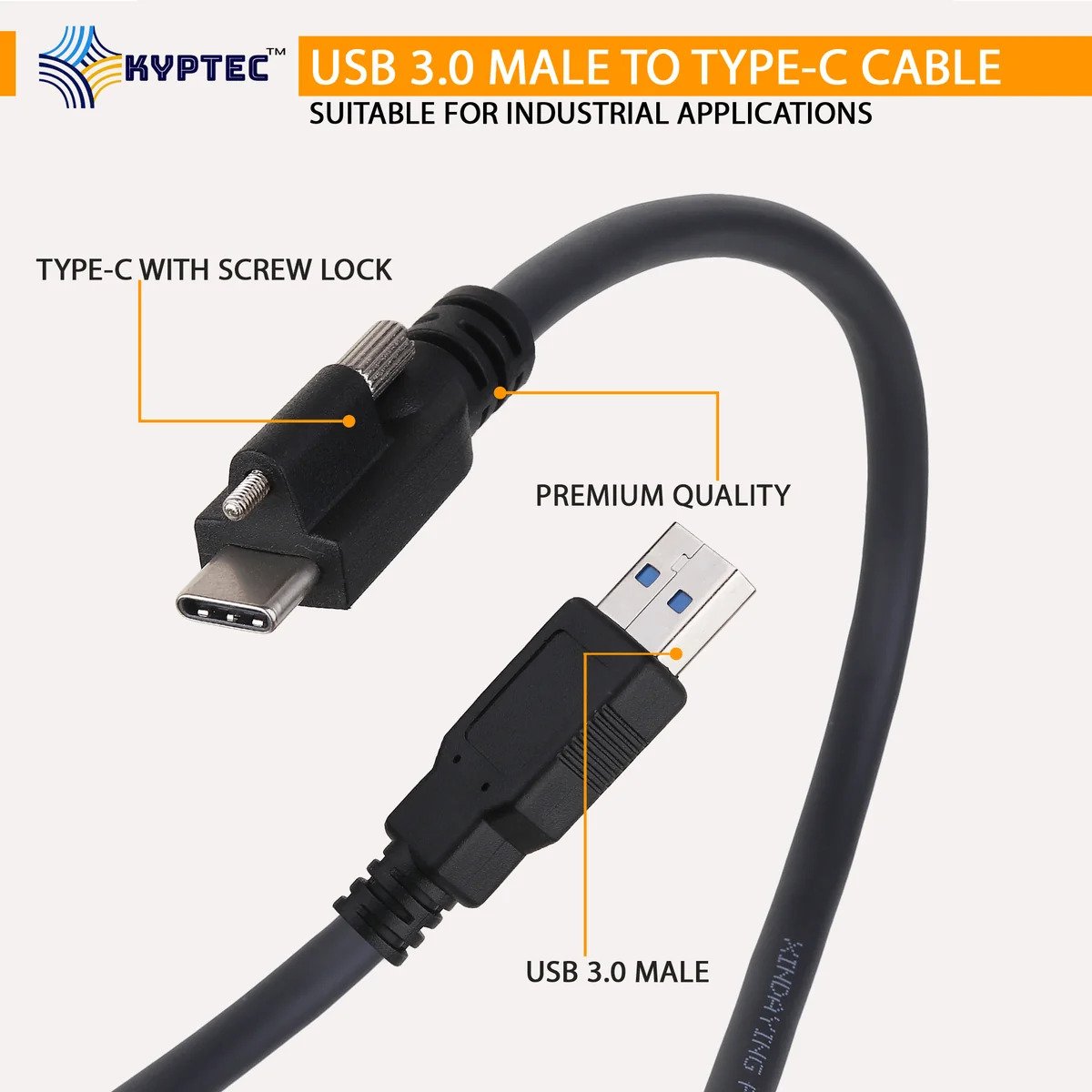 Machine Vision USB 3.0 Type-A Male to Type-C Male Locking Screw Camera Cable – Kyptec Automation®