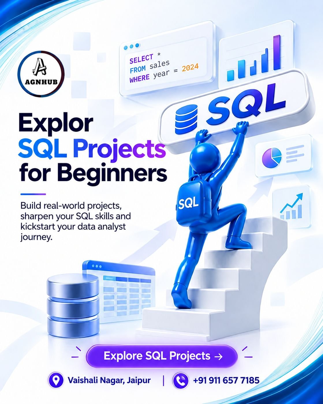 SQL Projects for Beginners – Build Real-World Data Analyst Skills | AGNHUB Jaipur