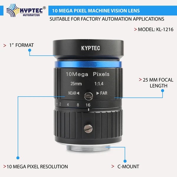 25 MM 10 MP Precision-Inspection Machine Vision Lens for 1-Inch Industrial Cameras | C-Mount .