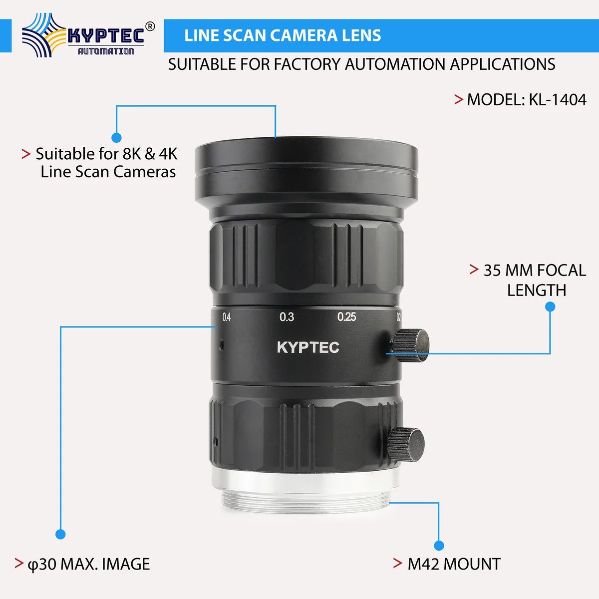 35 MM 8K / 4K Line Scan Camera Lens for High-Speed Industrial Inspection | M42 Mount .