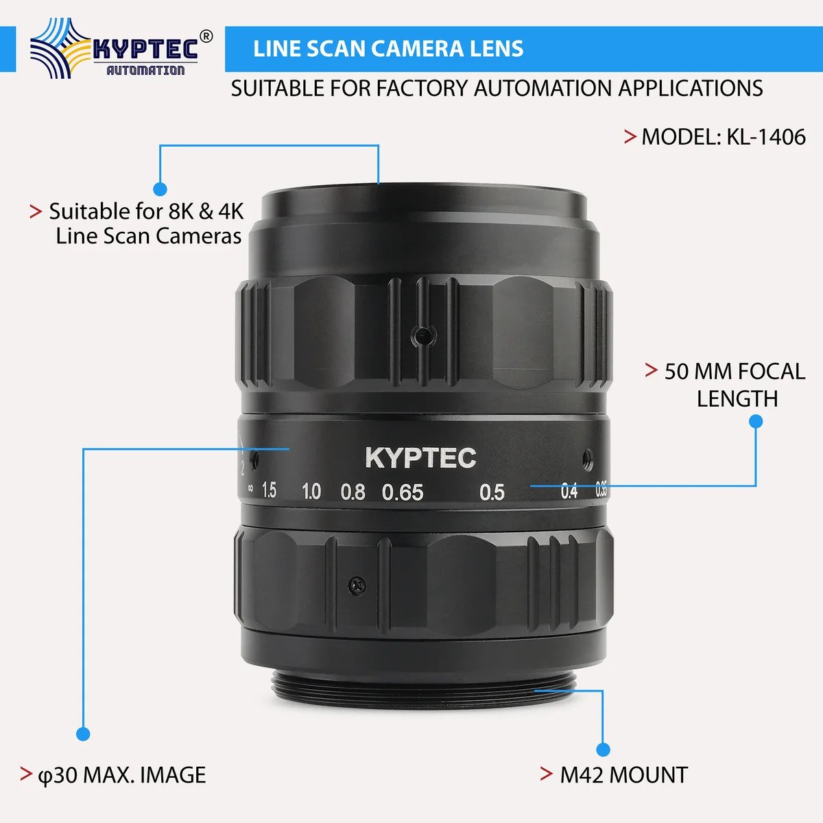 50 MM 8K / 4K Line Scan Camera Lens for High-Speed Industrial Inspection | M42 Mount