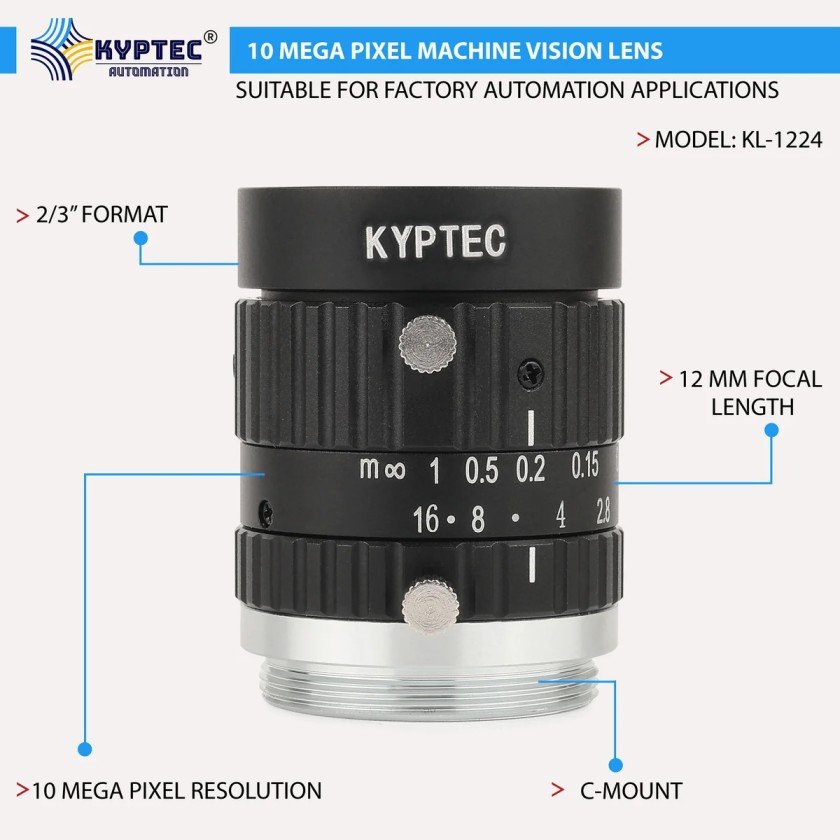 12 MM 10 MP Wide-Angle Machine Vision Lens for 2/3-Inch Industrial Cameras | C-Mount .