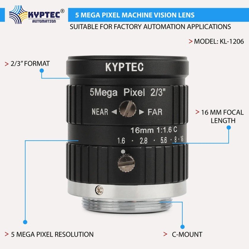 16 MM 5 MP Precision-Inspection Machine Vision Lens for 2/3-Inch Industrial Cameras | C-Mount