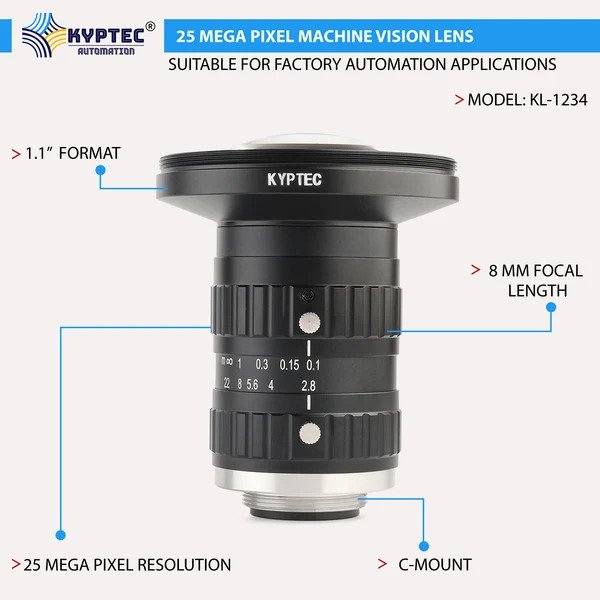 8 MM 25 MP Wide-Angle Machine Vision Lens for 1.1-Inch Industrial Cameras | C-Mount